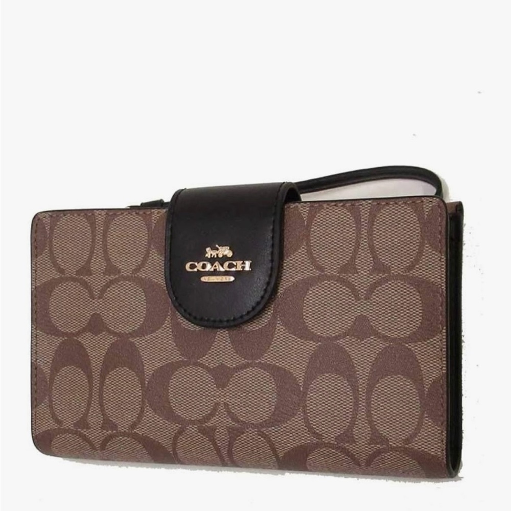 Coach Tan and Black Signature Wallet